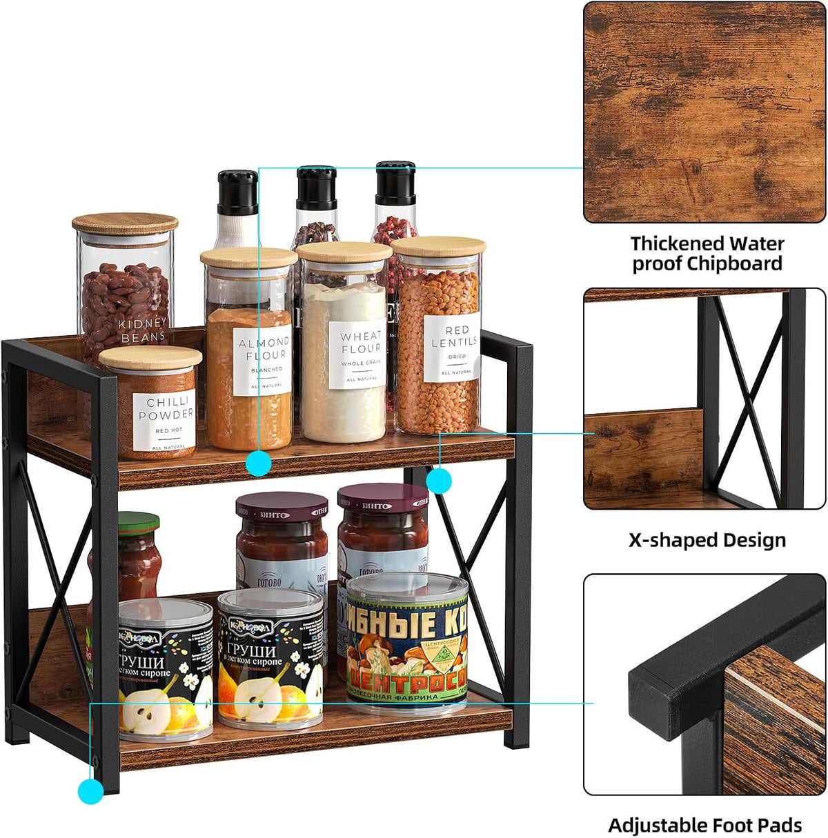 Giikin Countertop Shelf Organizer, 2 Tier Kitchen Spice Rack for Countertop, Wood Coffee Counter Shelf Organizer for Home (Brown, S) - Field & Nook
