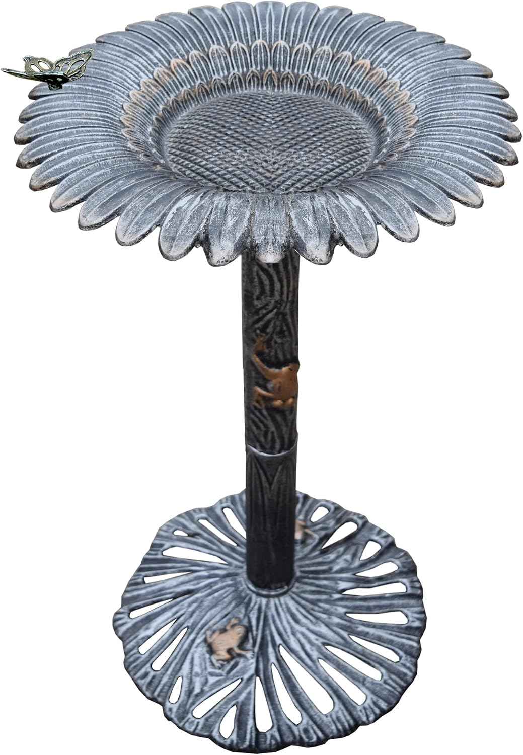 Oakland Living Sunflower Butterfly Bird Bath, Antique Pewter, Silver