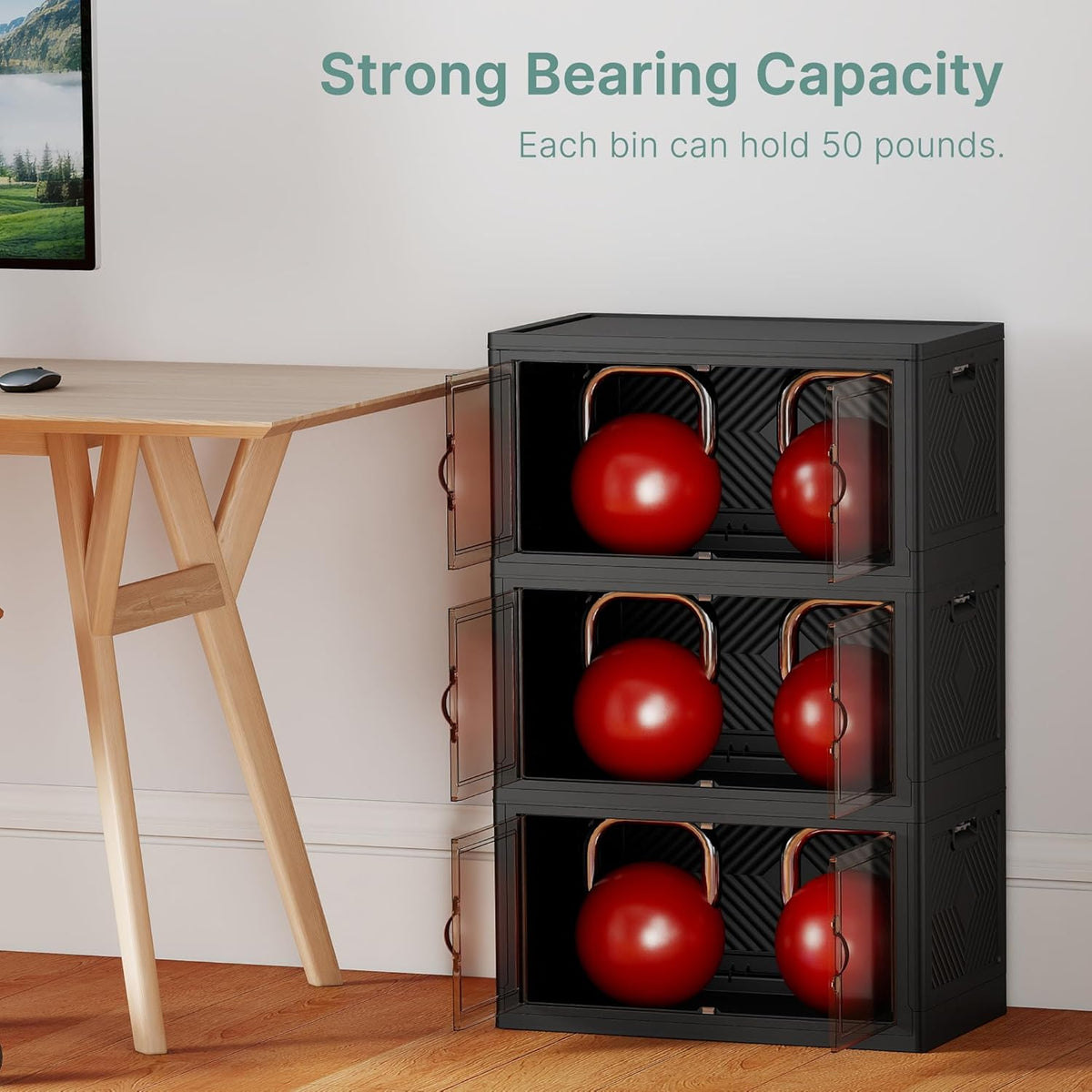 144QT Lockable Plastic Storage Bins, 3 Pack Collapsible Cabinets | Stackable Organizer with Doors & Wheels, Foldable Containers for Bedroom, Dorm, Office & Garage Storage - Field & Nook