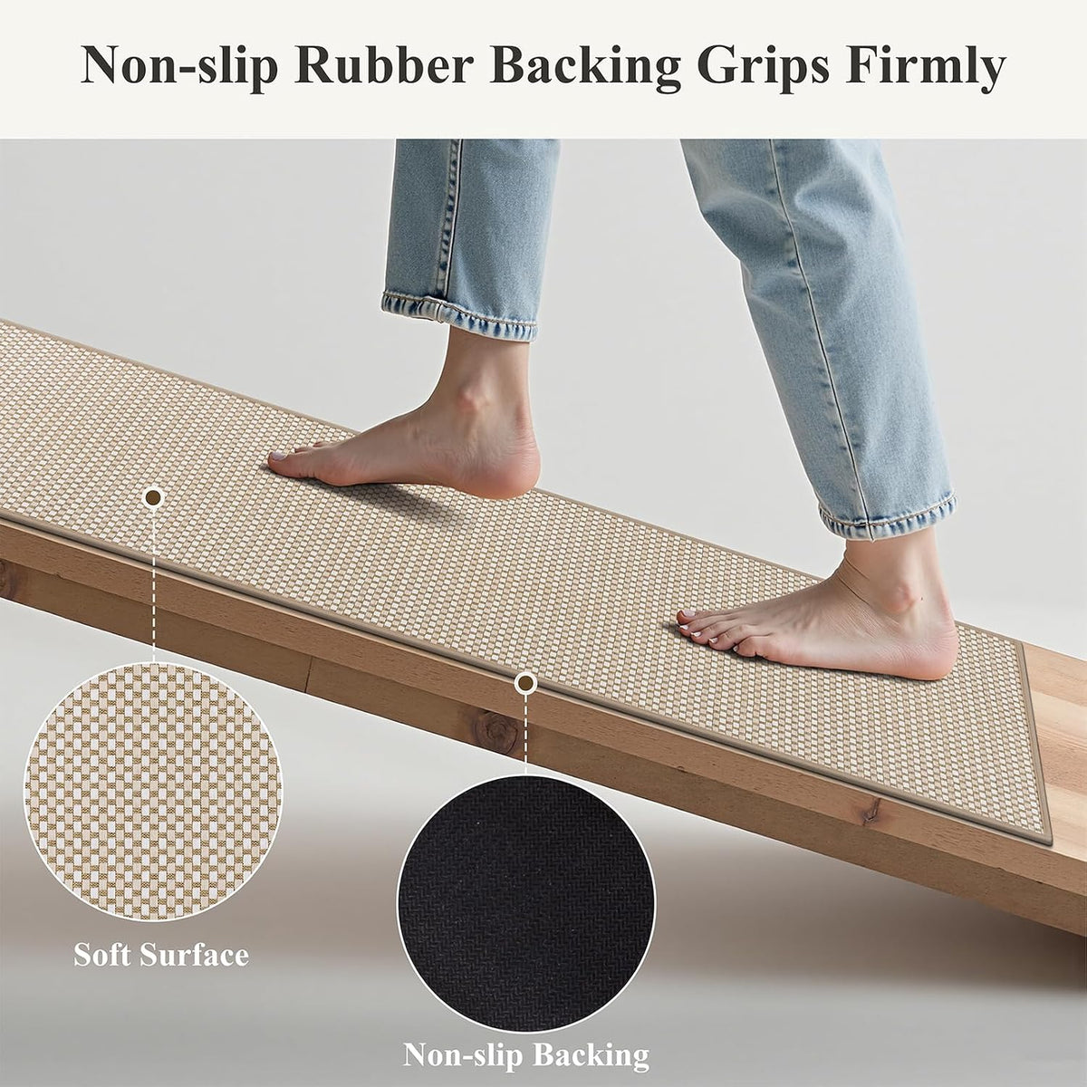 HEBE Kitchen Rugs Sets of 2 Non Slip Washable,20"x59"+20"x32" Cushioned Rubber Kitchen Mats for Floor,Stain Resistant Kitchen Carpet Runner Rug for Hallways, Front of Sink, Laundry