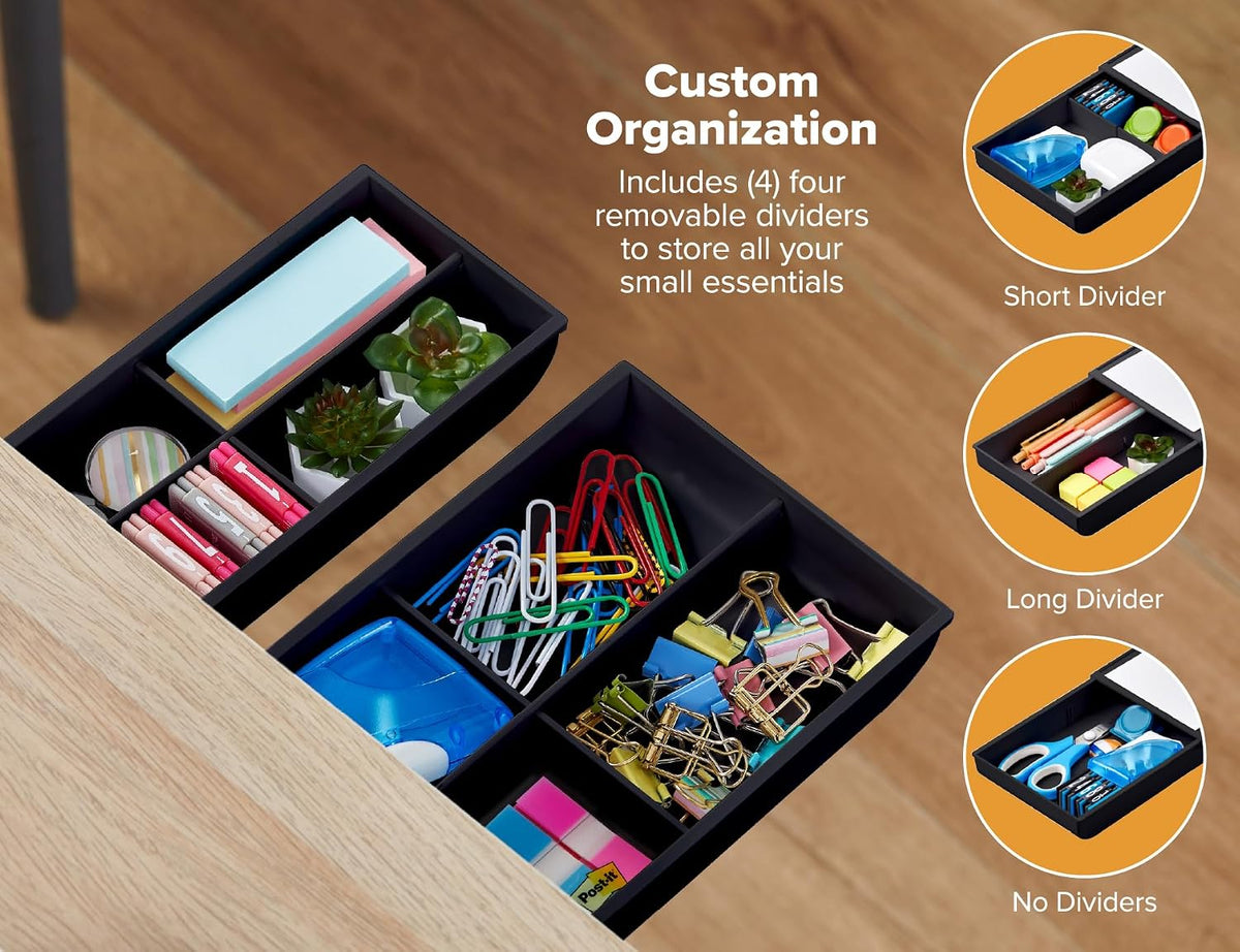 Bostitch Konnect Under Desk Drawer, Self-Adhesive Slide Out Storage Organizer with 4 Customizable Dividers, 2-Pack - Field & Nook