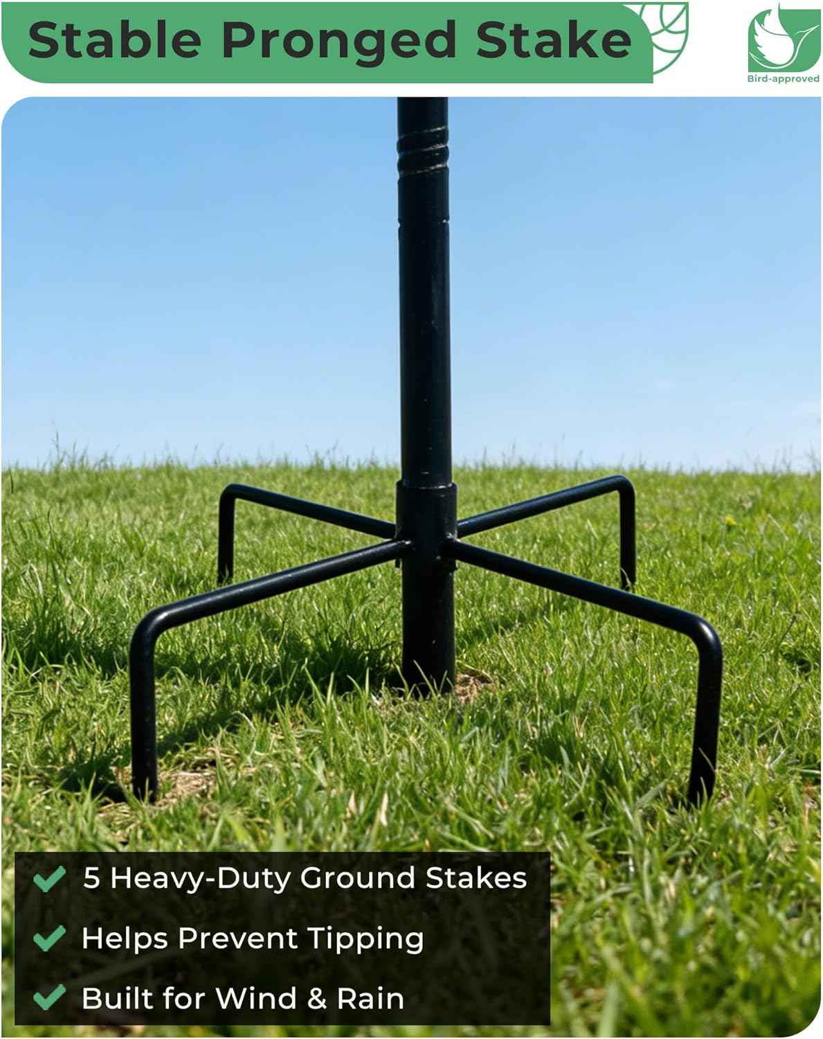 10" Small Metal Bird Bath with Stake, Outdoor Birdbath for Garden | 5-Prong Stake, Adjustable Height, Rust Resistant Finish, Easy Assembly, Shallow Bowl Design, Lawn Patio Decor