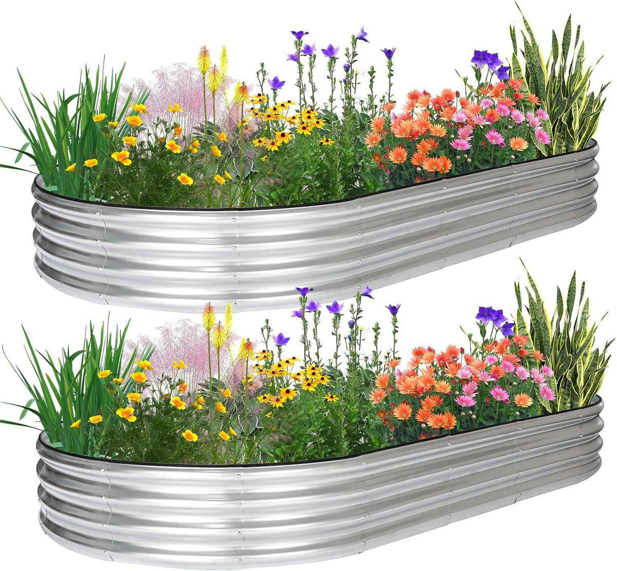JERIA 2 Pcs 8×4×1ft Oval Raised Garden Bed,Galvanized Raised Garden Bed Kit Outdoor Metal Gardening Planter Box for Vegetable, Fruits, Flower，Herbs