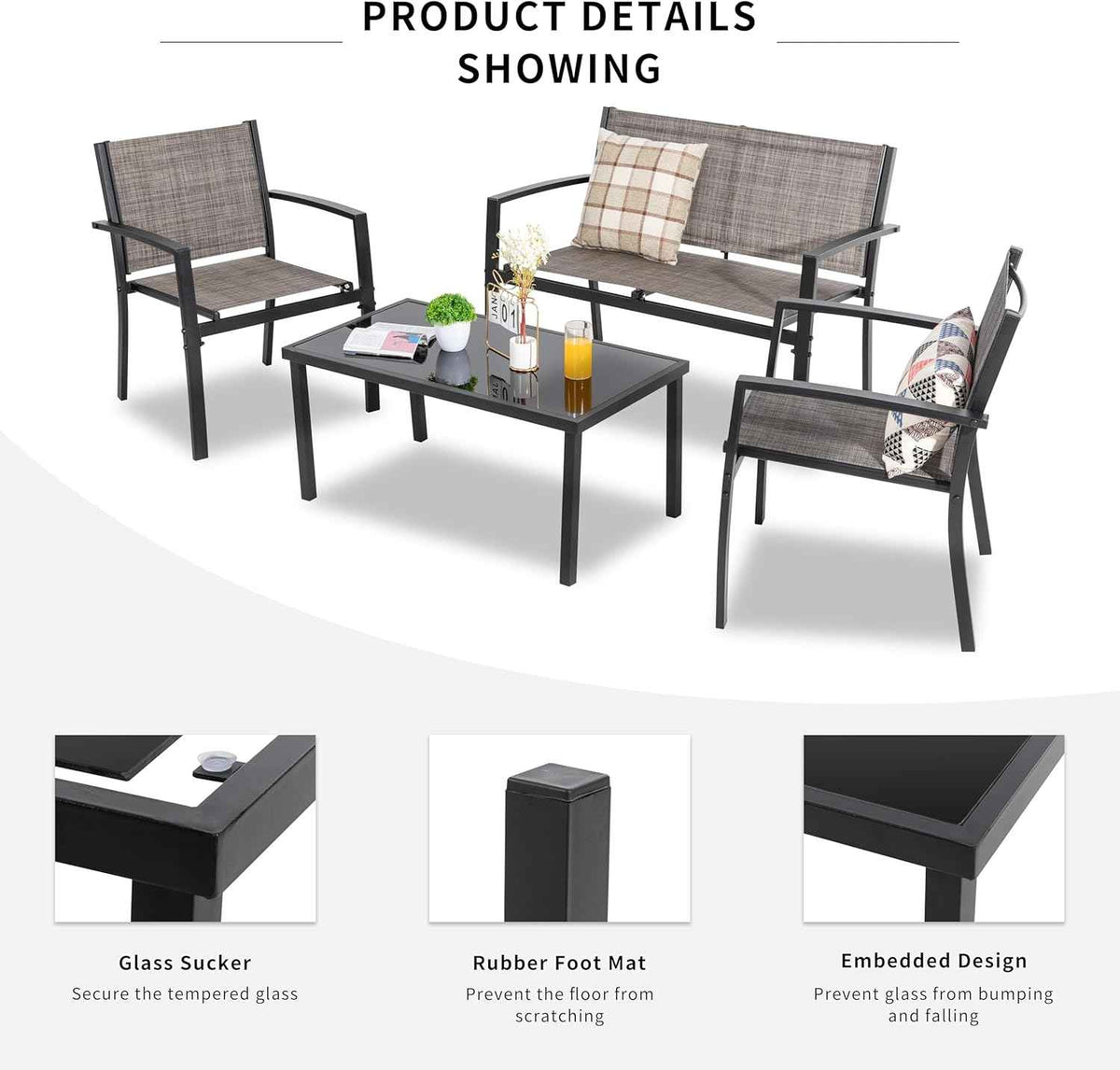 Shintenchi 4 Pieces Patio Furniture Set All Weather Textile Fabric