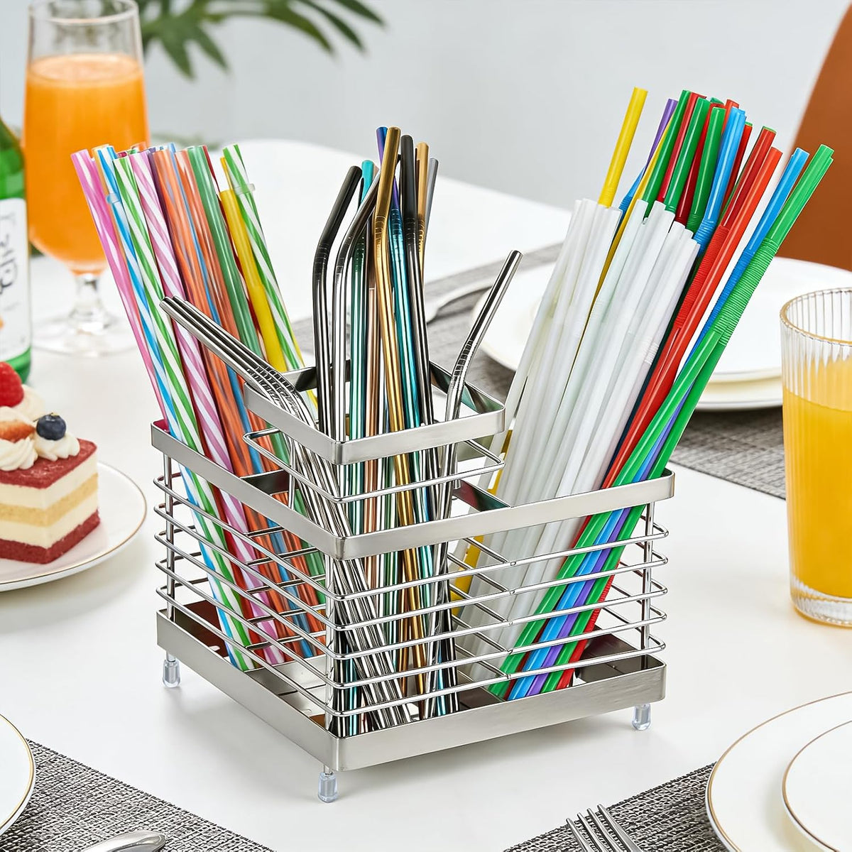 Stainless Steel Utensil Holder, 3 Compartments