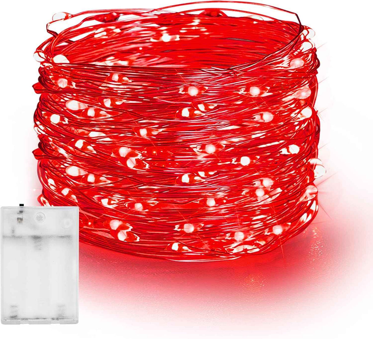 Dazzle Bright Fairy Lights Battery Operated, 20 FT 60 LED Silver Wire Waterproof Battery Operated String Lights, Christmas Decorations for Indoor Outdoor Bedroom Yard Decor, Red