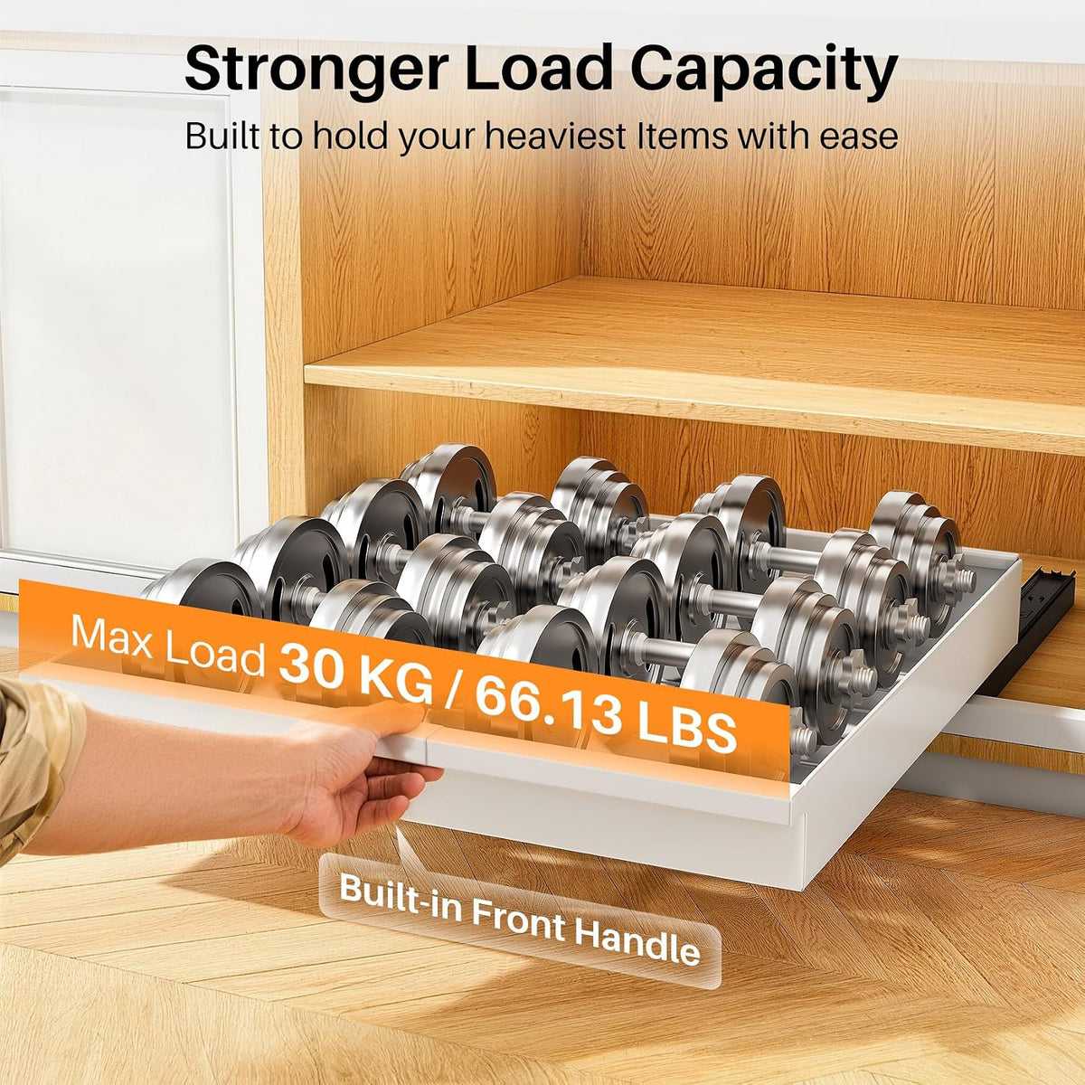 Pull out Cabinet Organizer, 1-Pack Expandable(13.6"-24") Silde out Drawers with Raising Pad for Framed Cabinets, Adjustable Full-Extension Adhesive Roll out Shelves for Kitchen Pantry Home Pot and Pan - Field & Nook