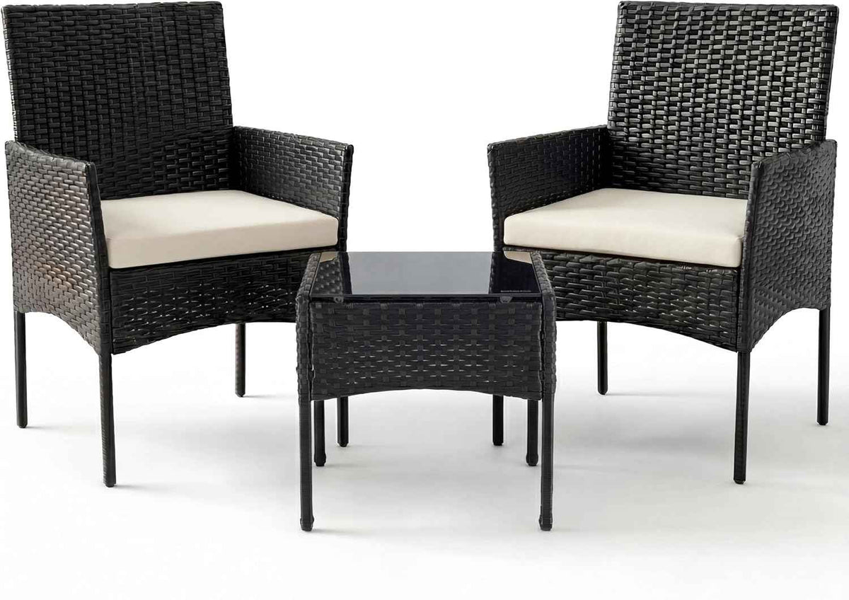 Sweetcrispy Outdoor Wicker Bistro Set, Patio Furniture 3-Piece, Black