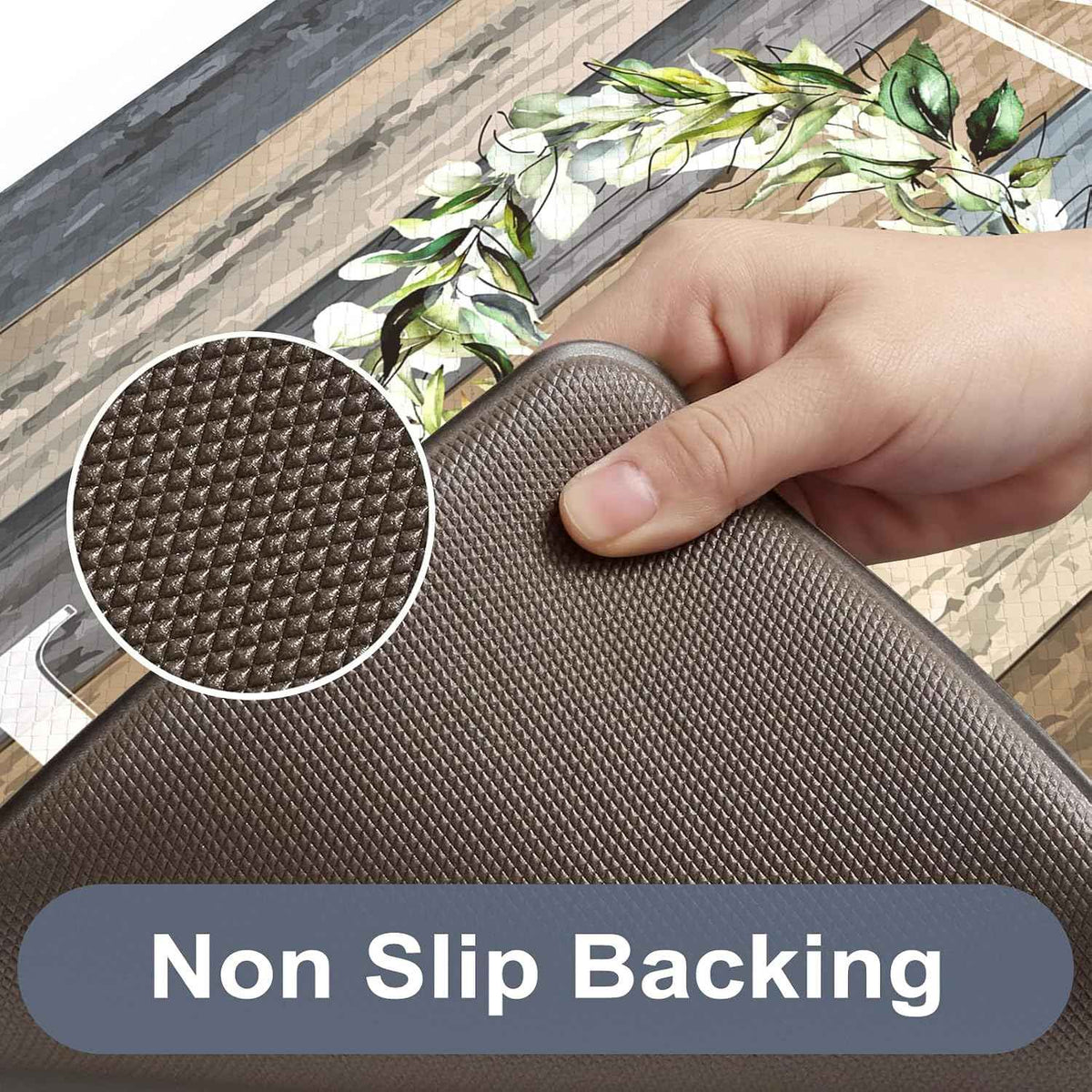 KIMODE Kitchen Mats 2PCS Cushioned Anti Fatigue Kitchen Mats for Floor | 17.3"x 47"+17.3"x 29",Farmhouse, Blue,Non Slip Waterproof Sink Rug Set 2 Comfort Standing Desk Mat for Office Laundry Home