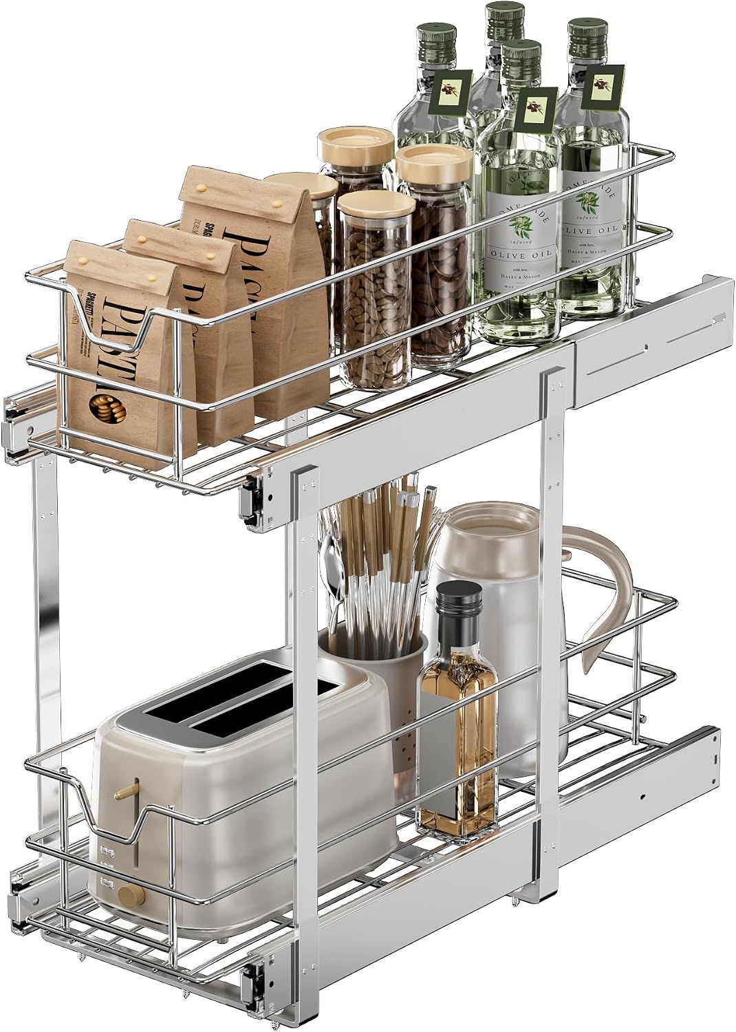 EZKAZA 2-Tier Pull-Out Cabinet Organizer, 11.5" W x 21" D