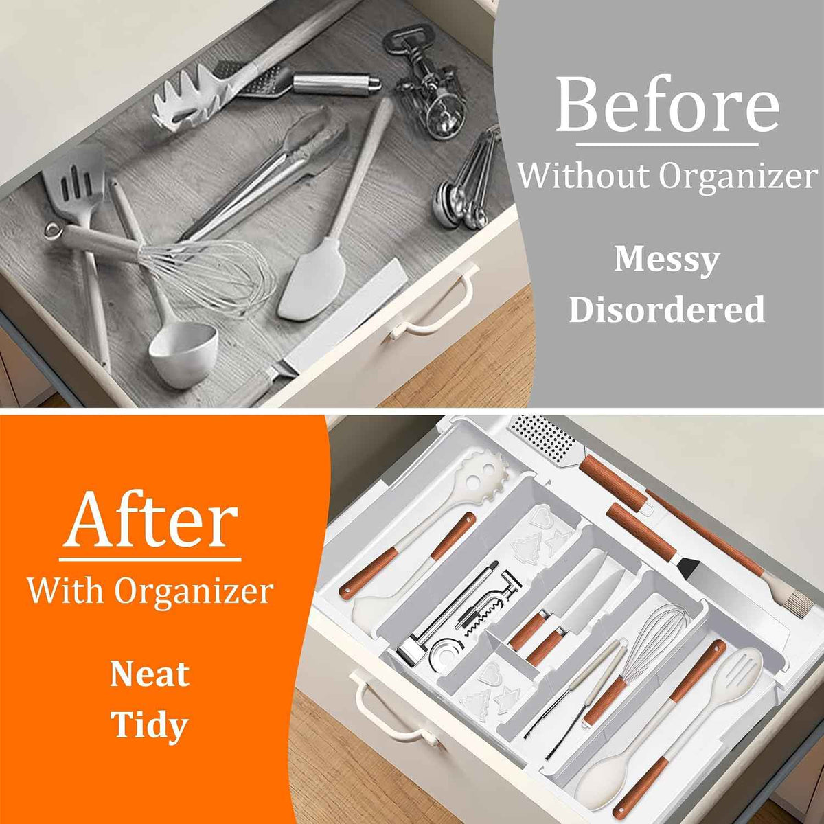 Large Expandable Utensil Drawer Organizer | Adjustable 13"–22" | BPA-Free Plastic