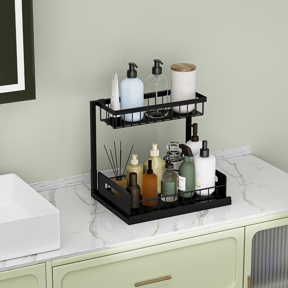 Under Sink Organizer and Storage, Slide Out Cabinet Organizer, Pull Out Sink Shelf for Kitchen Bathroom Laundry, 2 Pack Black - Field & Nook
