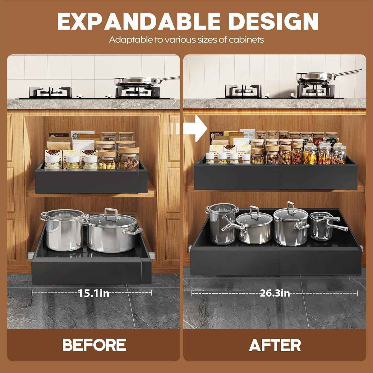 Seinloes 4 Pack Expandable Cabinet Organizer, 15.1"-26.3"