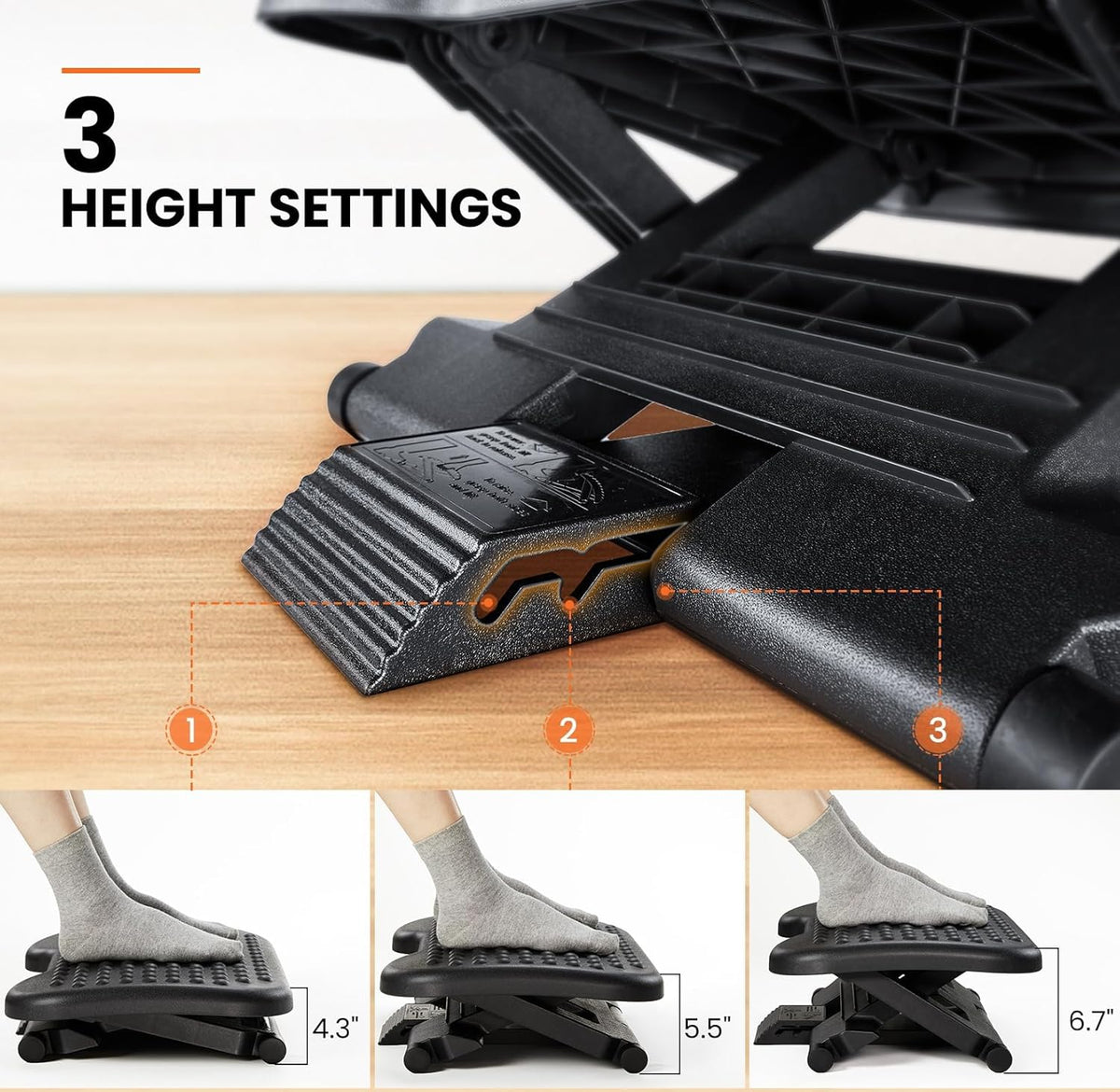 3-Level Adjustable Under-Desk Footrest with Massage Surface - Field & Nook