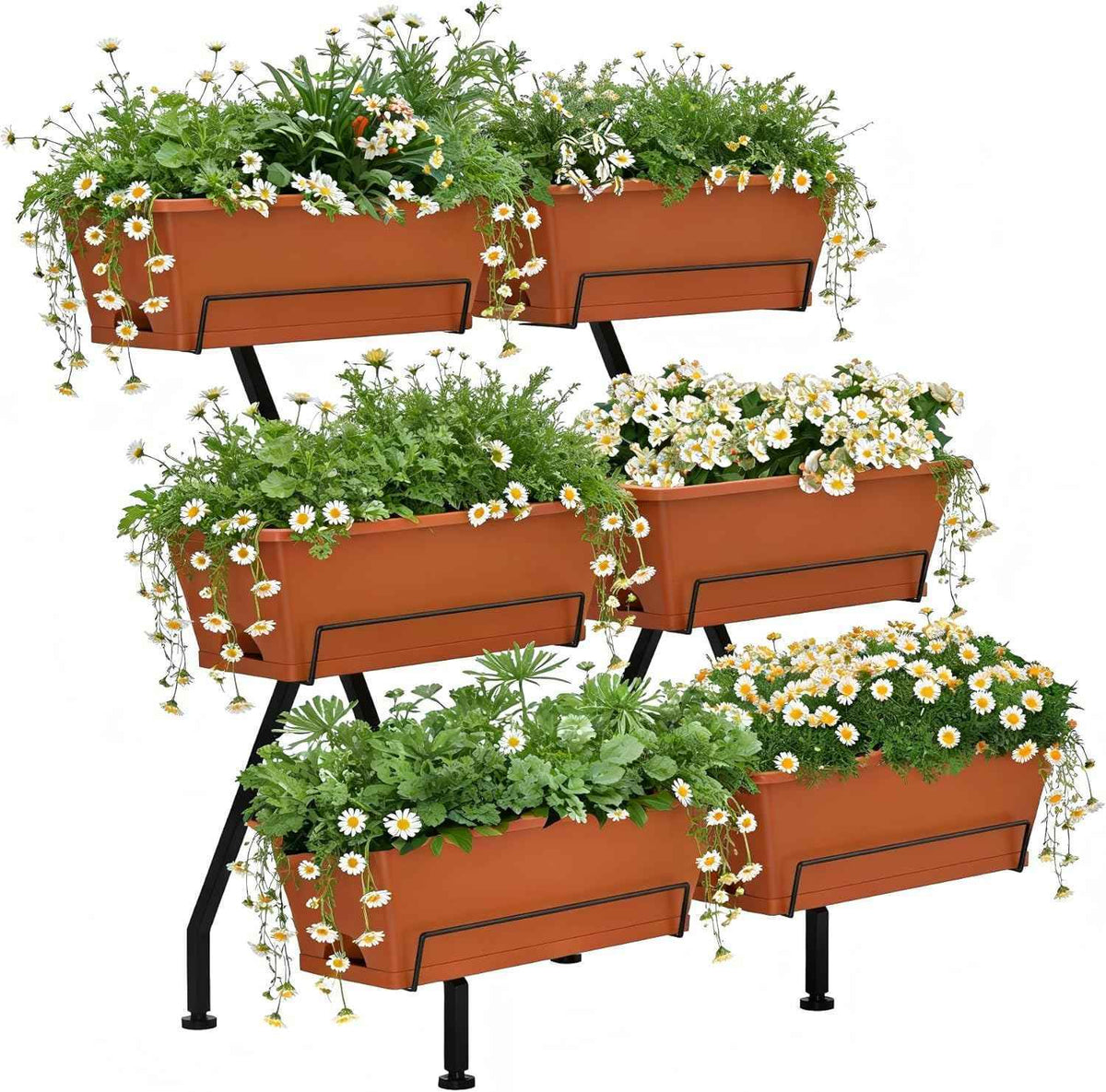 Vertical Garden Planter 3 Tier Vertical Raised Garden Bed Standing Garden Planters with 6 Container Boxes Elevated Garden Planters Indoor Outdoor Herb Planter for Flowers Vegetables Plants, Brick Red