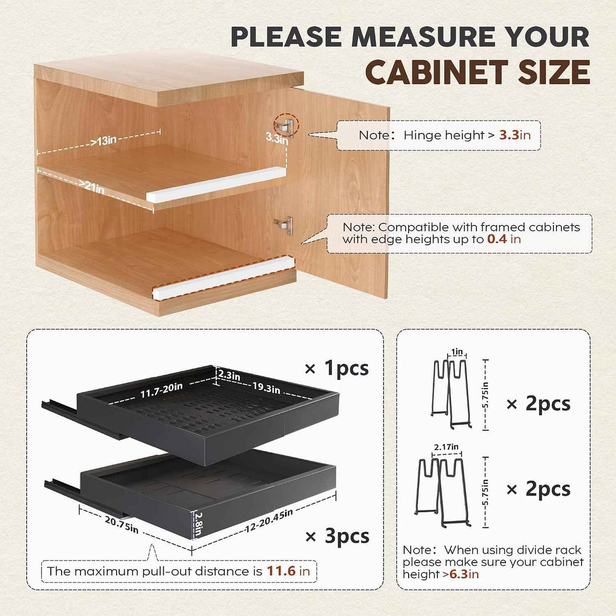 Seinloes 4 Pack Pull Out Cabinet Organizer, 21" Deep, Black