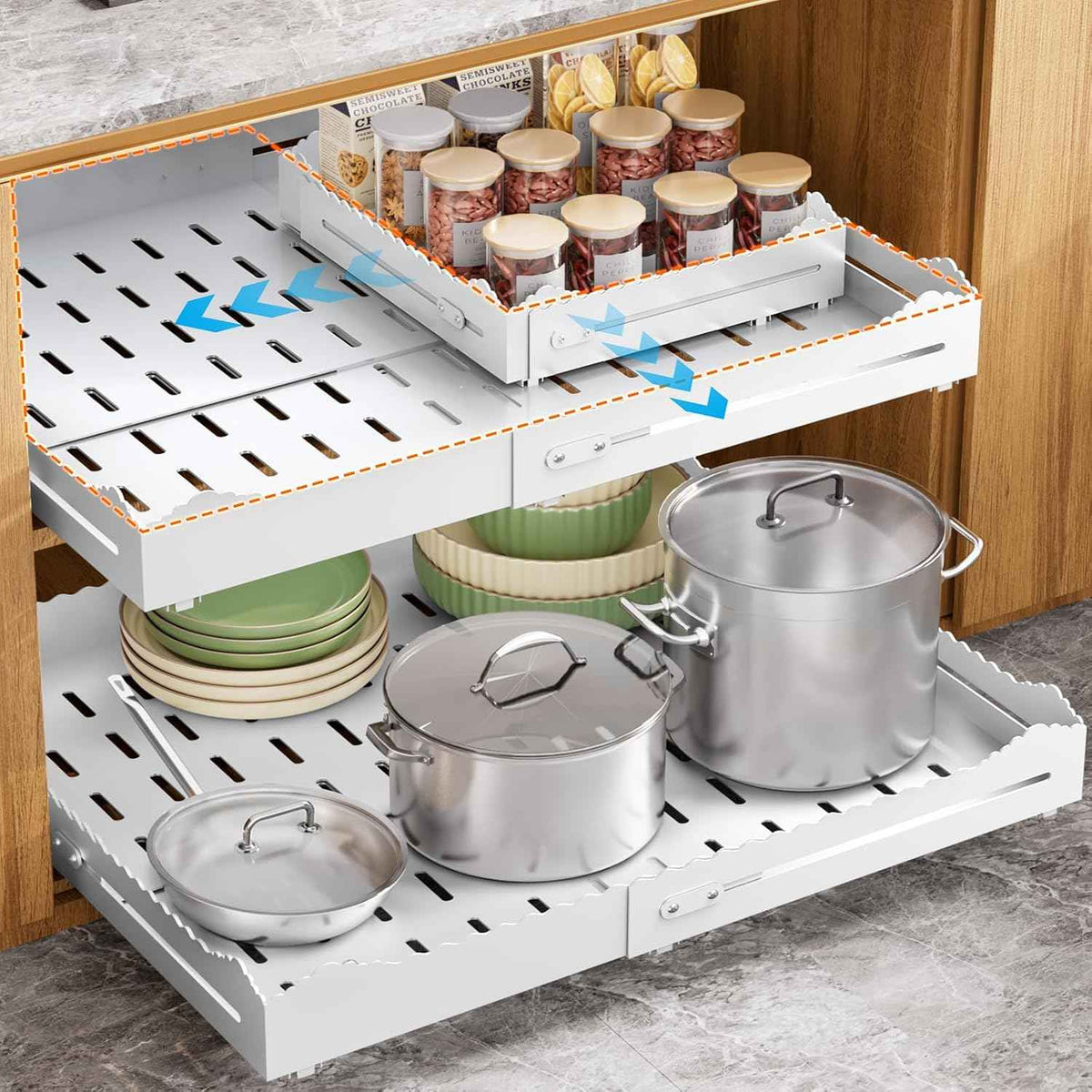 Expandable Pull-Out Cabinet Organizer, 11-18" W x 13-24" D