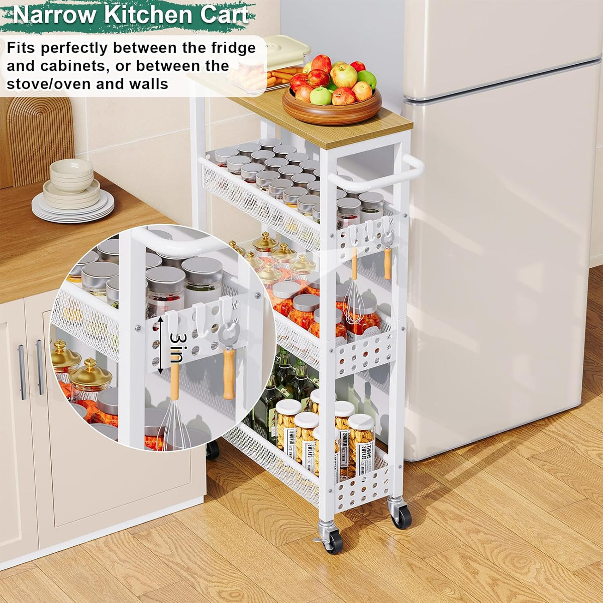 Utility Slim Rolling Cart with Table Top – Small Detergent Organizer Cabinet - Field & Nook