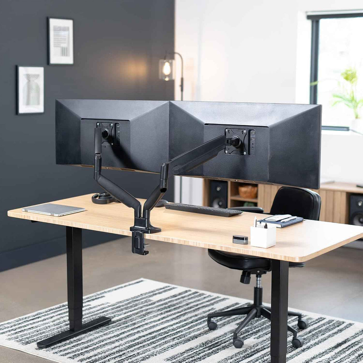 VIVO Premium Aluminum Heavy Duty Dual Monitor Arm for Ultrawide Monitors up to 40 inches and 30 lbs Each, Desk Mount Stand, Pneumatic Height, Max VESA 100x100, Black, STAND-V220Q