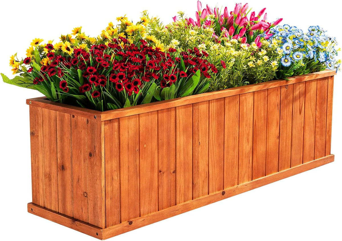 IDZO Wooden Window Box 40 in, Spacious Wooden Planter Boxes with Convenient Drainage Holes, Durable Oil Coated Window Box for Flowers & Plants, Decor Garden, Balcony, Backyard, Easy Assembly