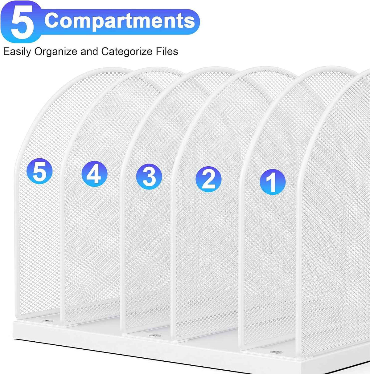 gianotter Desktop File Organizer with 5 Compartments | Desk Organizer Paper Organizer for Desk Workspace Organizers for Office Supplies (White, Upright Style)