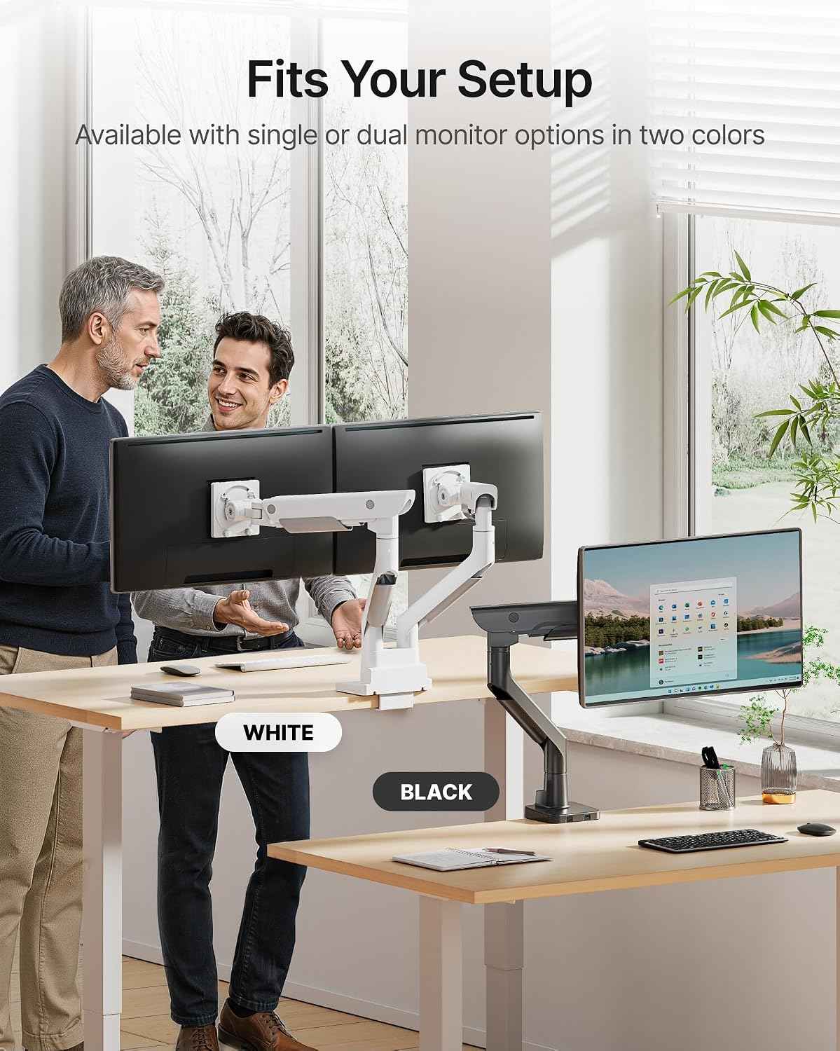 monTEK USB Monitor Arm for 17-57" Ultrawide, 59.4 lbs, Black | USB-A/C ports, pneumatic lift, quick-release VESA 75/100 plate, clamp/grommet bases and cable management