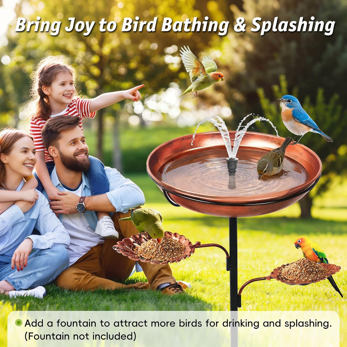 35'' Metal Bird Bath for Outside, 12 x 2-Inch Birdbath Bowl, Bird Feeder | 0.95-Gallon Vintage Brown Freestanding Birdbath with Removable Bowl, 6.5-Inch 5-Pronged Base for Gardens, Patios and Yards