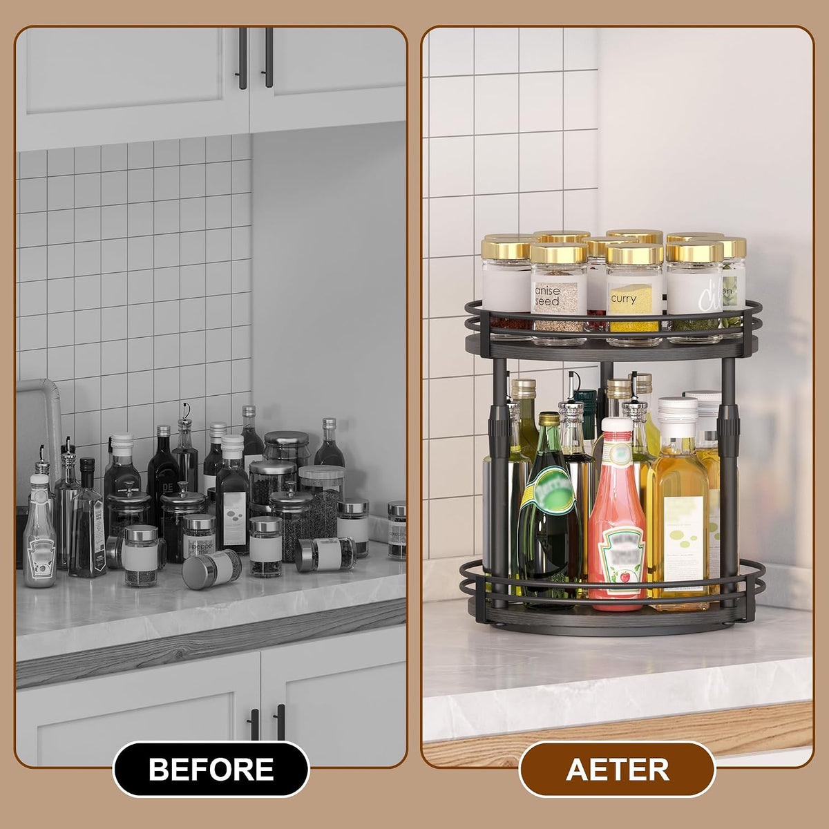 Across-Star Lazy-Susan-Organizer-Spice-Rack, Rotating Spice Organizer for Cabinet Pantry, Seasoning Holder Spice Shelf with Adjustable Height, Kitchen Counter Shelf Countertop Organizer - Field & Nook