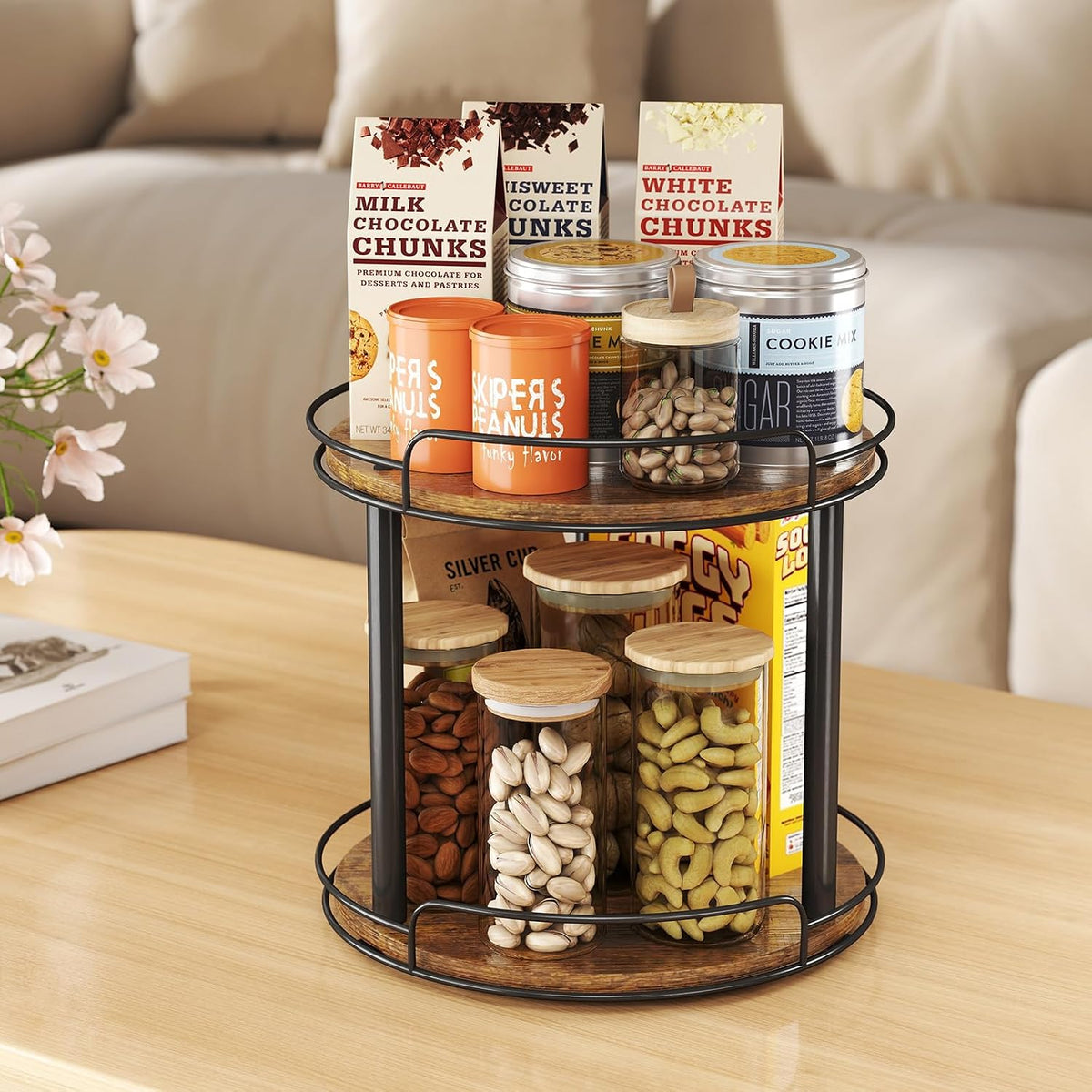 LAMU 10'' Wood Lazy Susan Turntable Organizer for Cabinet - Field & Nook