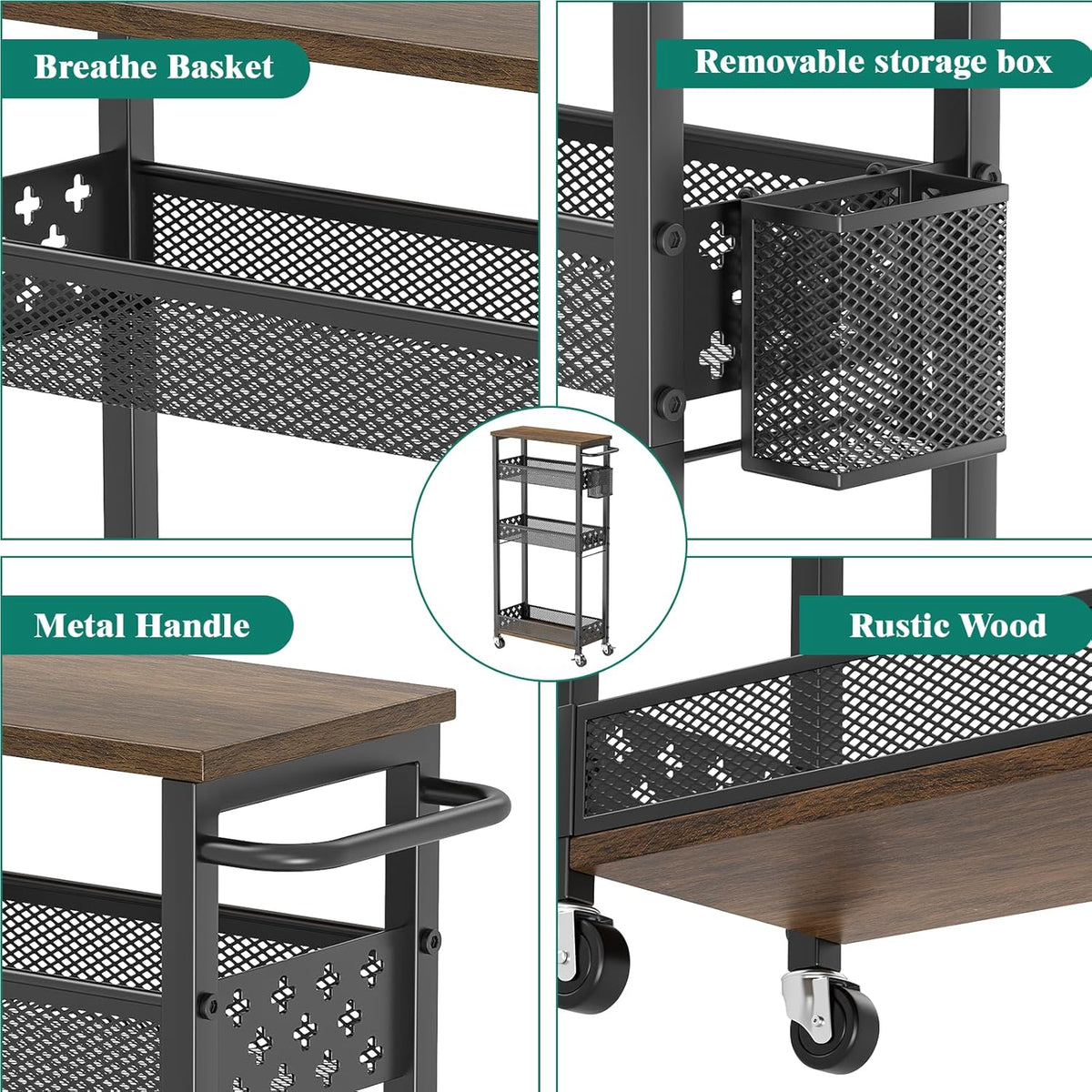 Slim Storage Cart – 4-Tier Laundry Room Organizer for Small Space - Field & Nook
