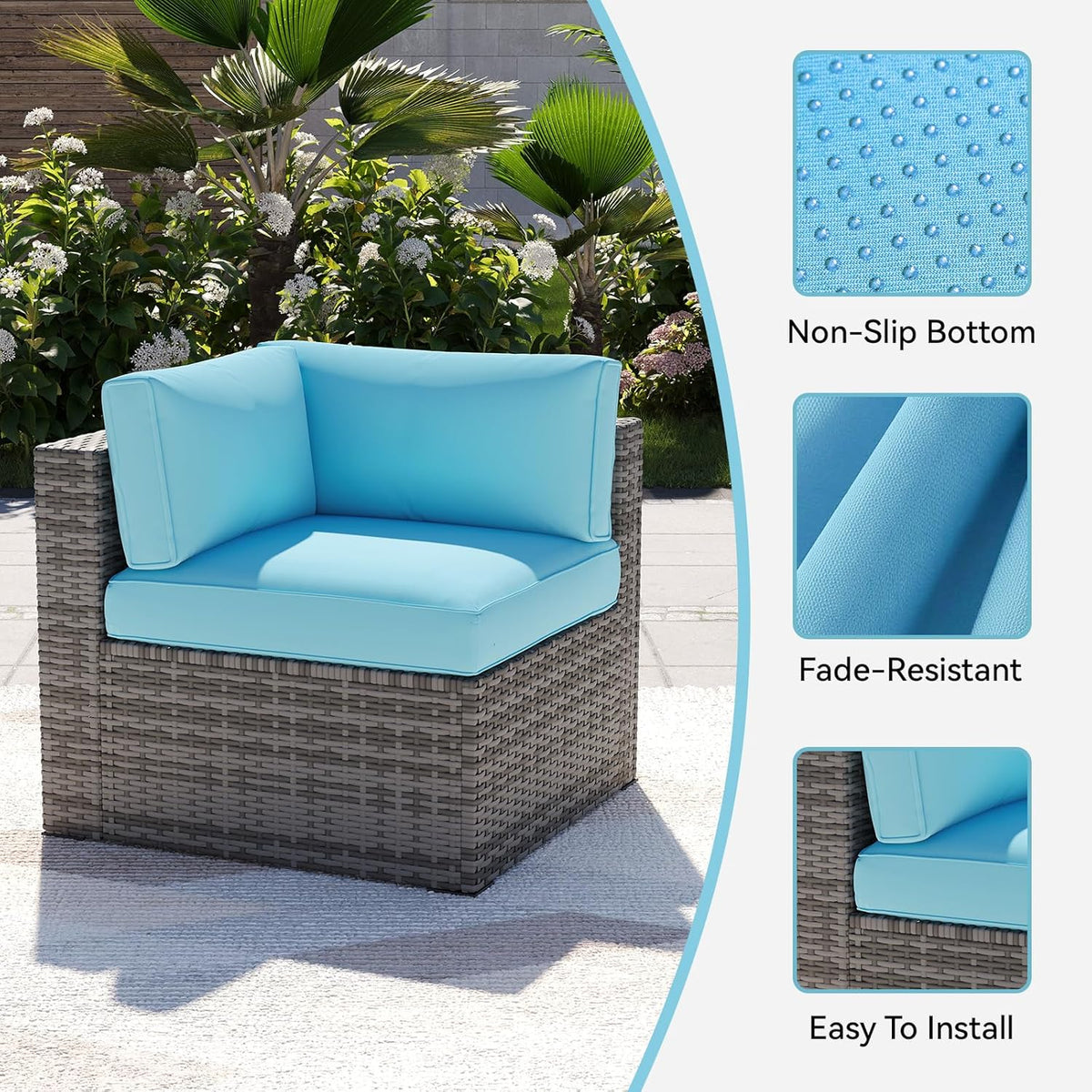 Aoxun 14pcs Patio Cushion Covers Replacement, Waterproof Outdoor Furniture Cushion Covers with Zipper and Non-Slip Bottom, Patio Sofa Couch 3 Sizes for Patio Sectional, Covers Only (Sky Blue)