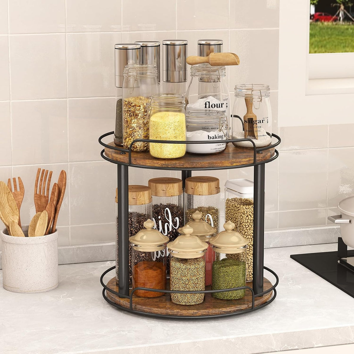 LAMU 10'' Wood Lazy Susan Turntable Organizer for Cabinet - Field & Nook