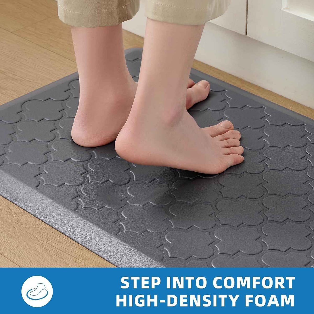 Kitchen Mats for Floor 2 Piece Anti Fatigue Mats, Grey | Kitchen Mats Cushioned Anti Fatigue, 17.3" x 29" + 17.3" x 47", Non Slip Kitchen Rugs, Standing, Office, Sink, Laundry