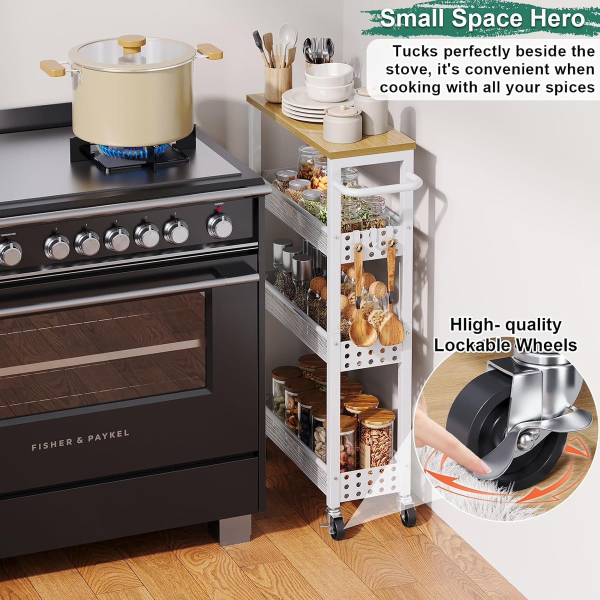 Utility Slim Rolling Cart with Table Top – Small Detergent Organizer Cabinet - Field & Nook