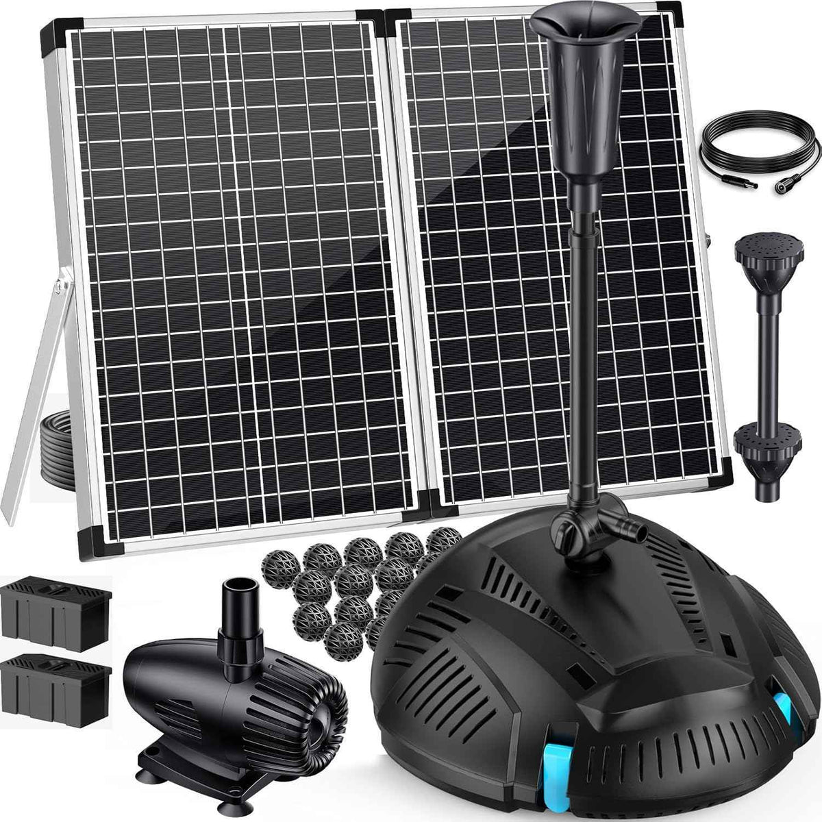 Antfraer 70W Solar Pond Filter with Water Pump, Solar Pond Filter with Water Shortage Protection, Pond Pump with 17FT +10FT Cord For Fish Pond Garden Waterfall Clean & Clear