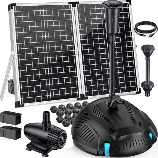 Antfraer 70W Solar Pond Filter with Water Pump, Solar Pond Filter with Water Shortage Protection, Pond Pump with 17FT +10FT Cord For Fish Pond Garden Waterfall Clean & Clear