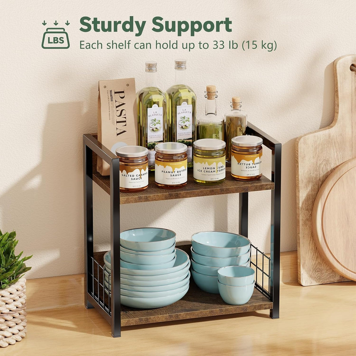Countertop Shelf Organizer – 2-Tier Kitchen Spice Rack – Brown - Field & Nook