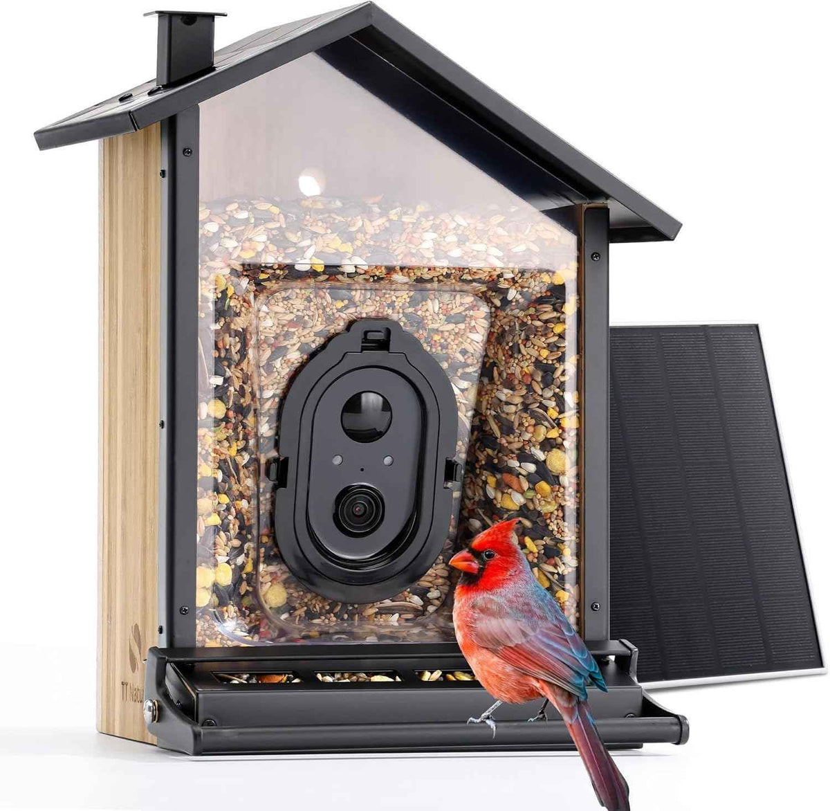 TT Nature Upgrade Squirrel-Proof Bird Feeder with Camera, Solar Powered, Smart AI Bird Species Recognition, Instant Notification, CCPA Data Security, Bamboo 3.2L Large Capacity, Ideal Gift