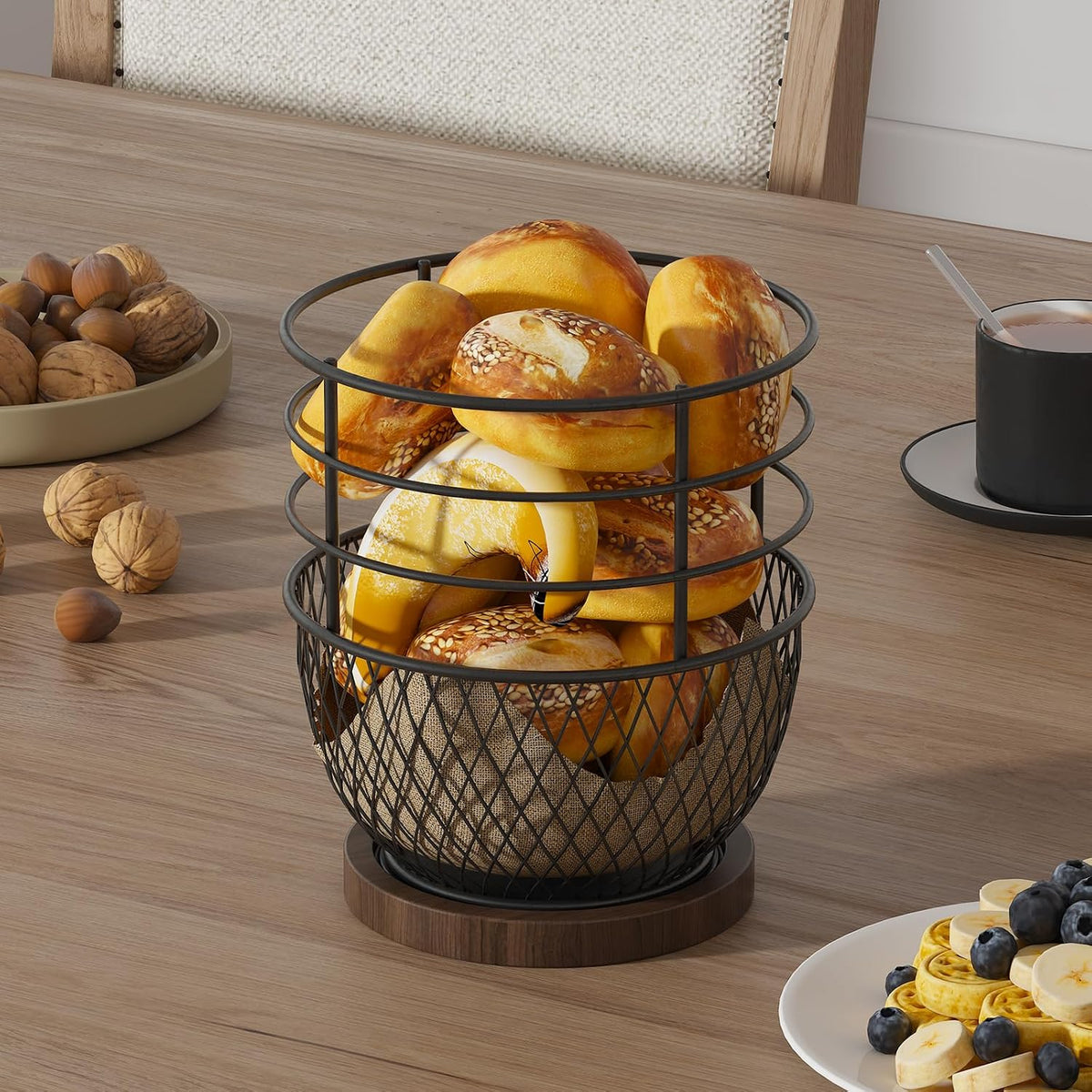 360° Rotating Utensil Holder, Iron with Wooden Base