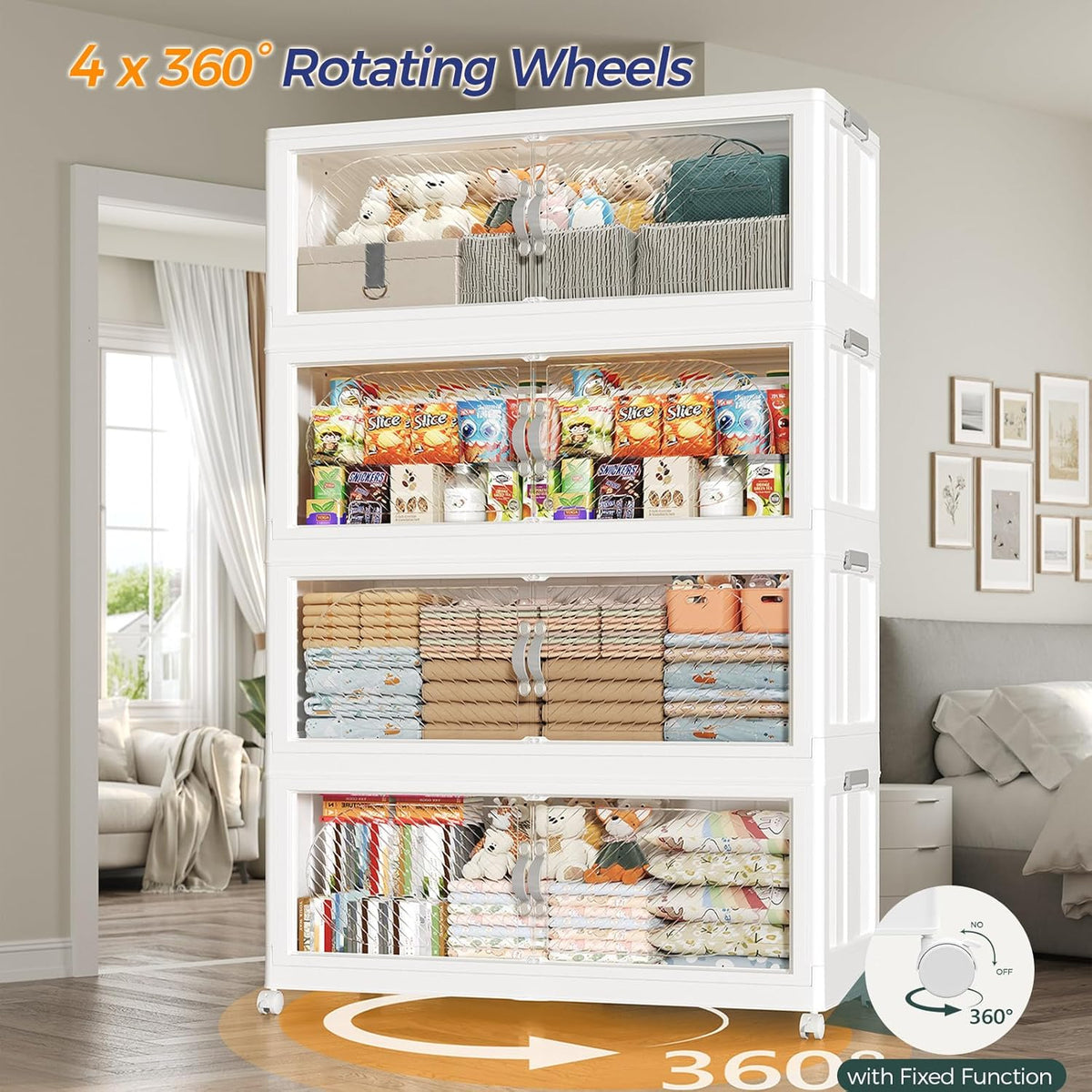 160QT Extra Large Storage Bins with Lid & Wheels, 40Gal Plastic Foldable Storage Box with Door for Home, Closet, Garage, Kitchen, 1Pack White - Field & Nook