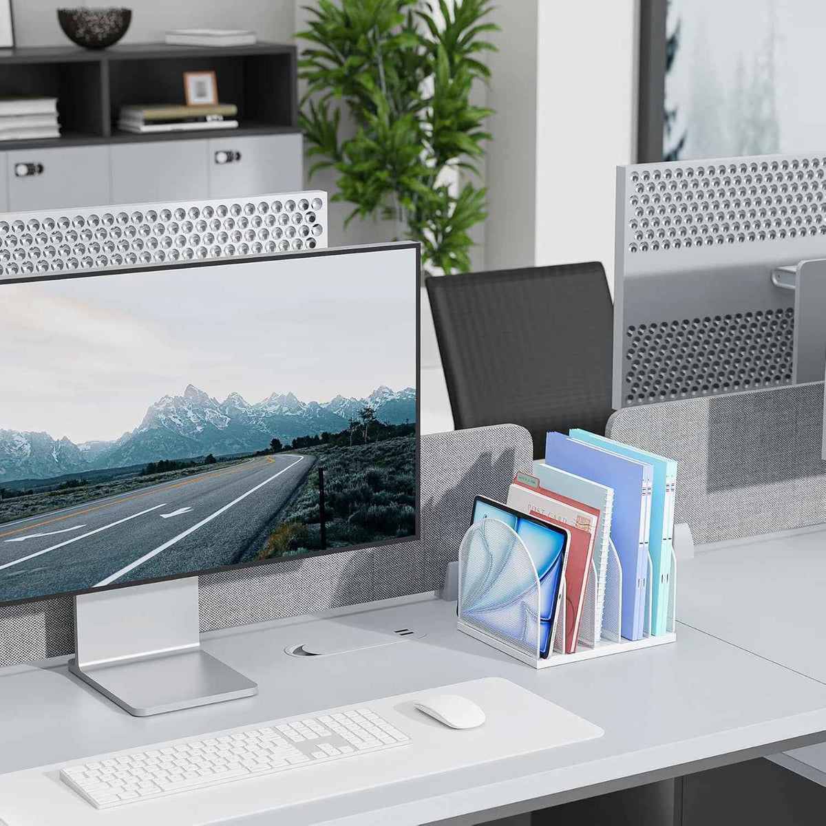 gianotter Desktop File Organizer with 5 Compartments | Desk Organizer Paper Organizer for Desk Workspace Organizers for Office Supplies (White, Upright Style)