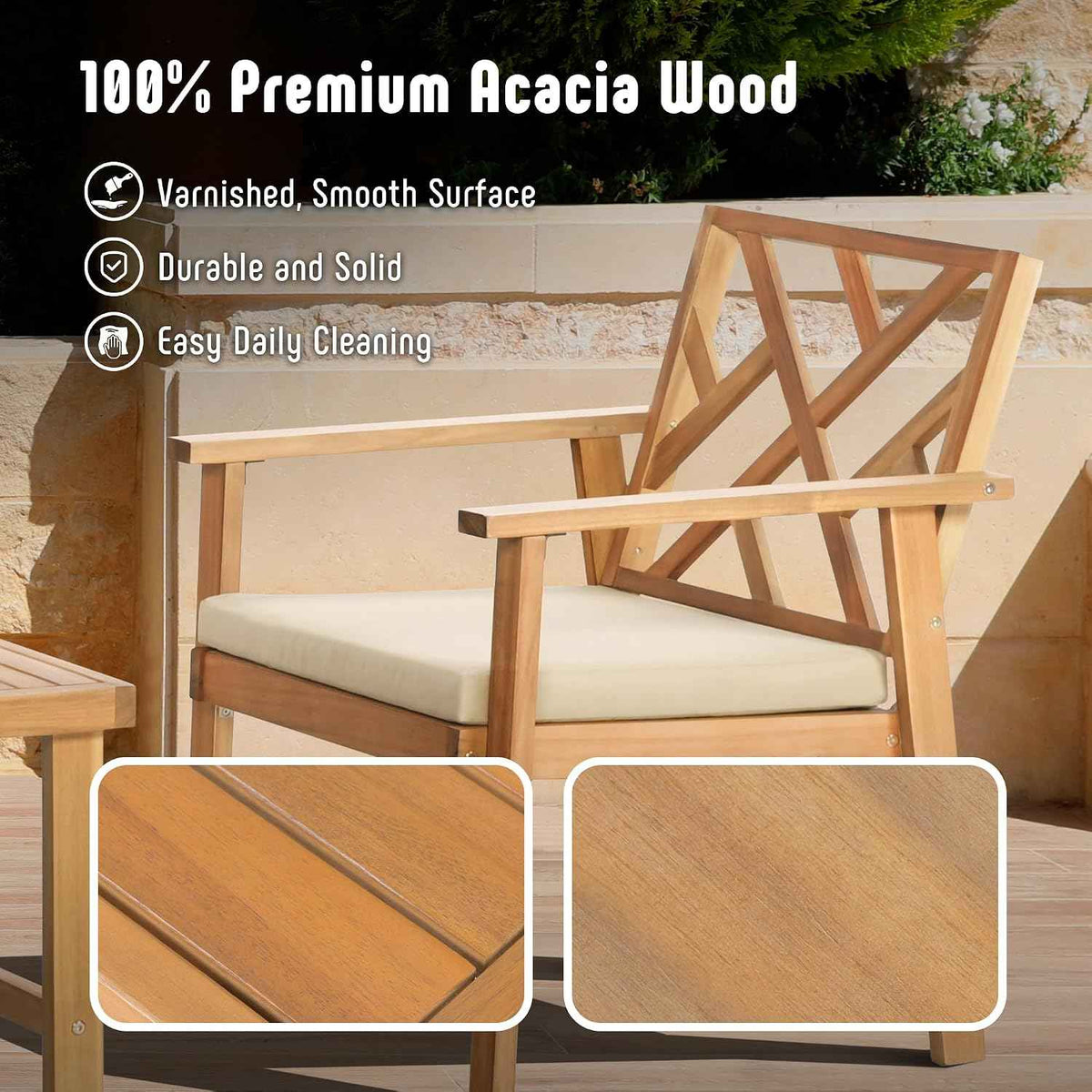 Werph 3-Piece Acacia Wood Outdoor Patio Furniture Set | Conversation