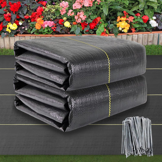 Shade&Beyond 5ftx300ft Weed Barrier Fabric 3.5oz Heavy Duty Landscape Fabric with Superior Permeability Weed Control, Garden Woven Ground Cloth with Staples