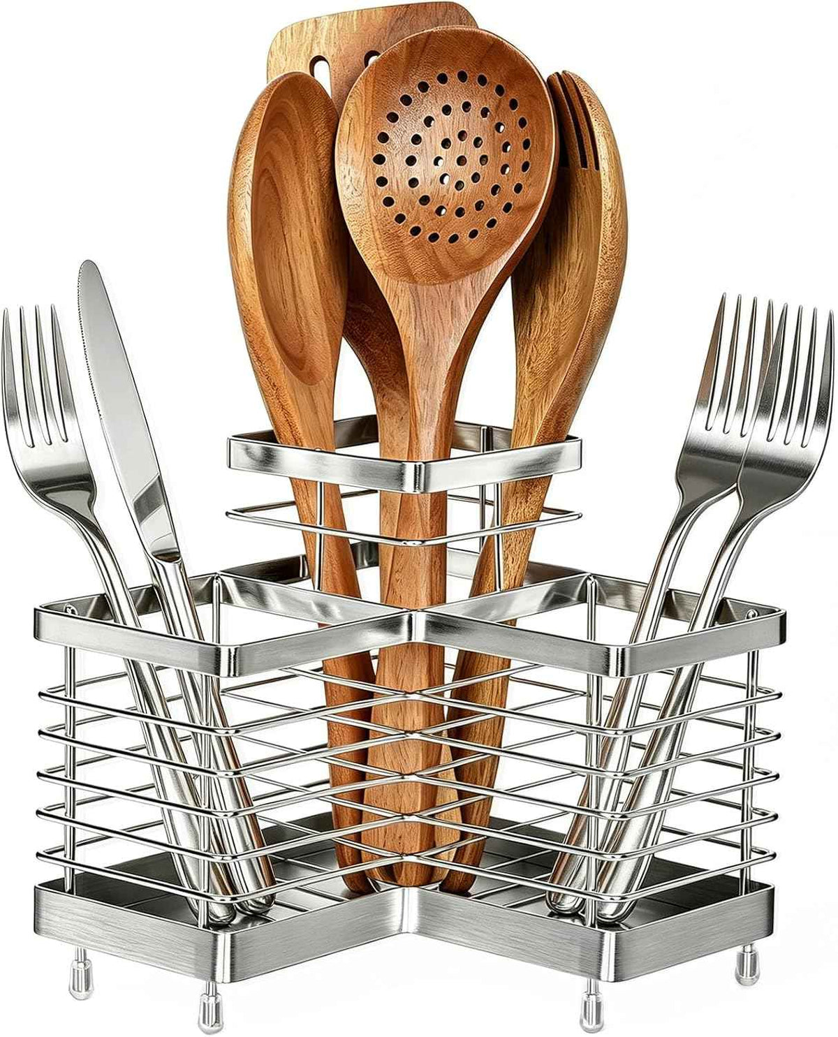 Stainless Steel Utensil Holder, 3 Compartments