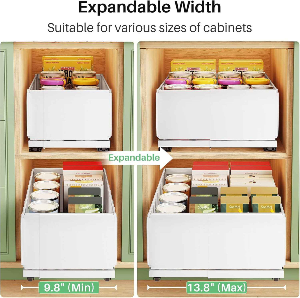 Pull out Cabinet Organizer, 1-Pack Expandable Width(9.8"-13.8") Heavy