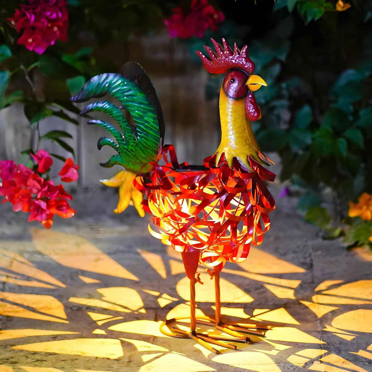 Solar Rooster Statue Garden Decor - 21.7 Inch Yard Decor & Perfect Rooster Gifts for Women, Outdoor/Indoor Red Rooster Decor - Stylish Metal Design (Rooster)