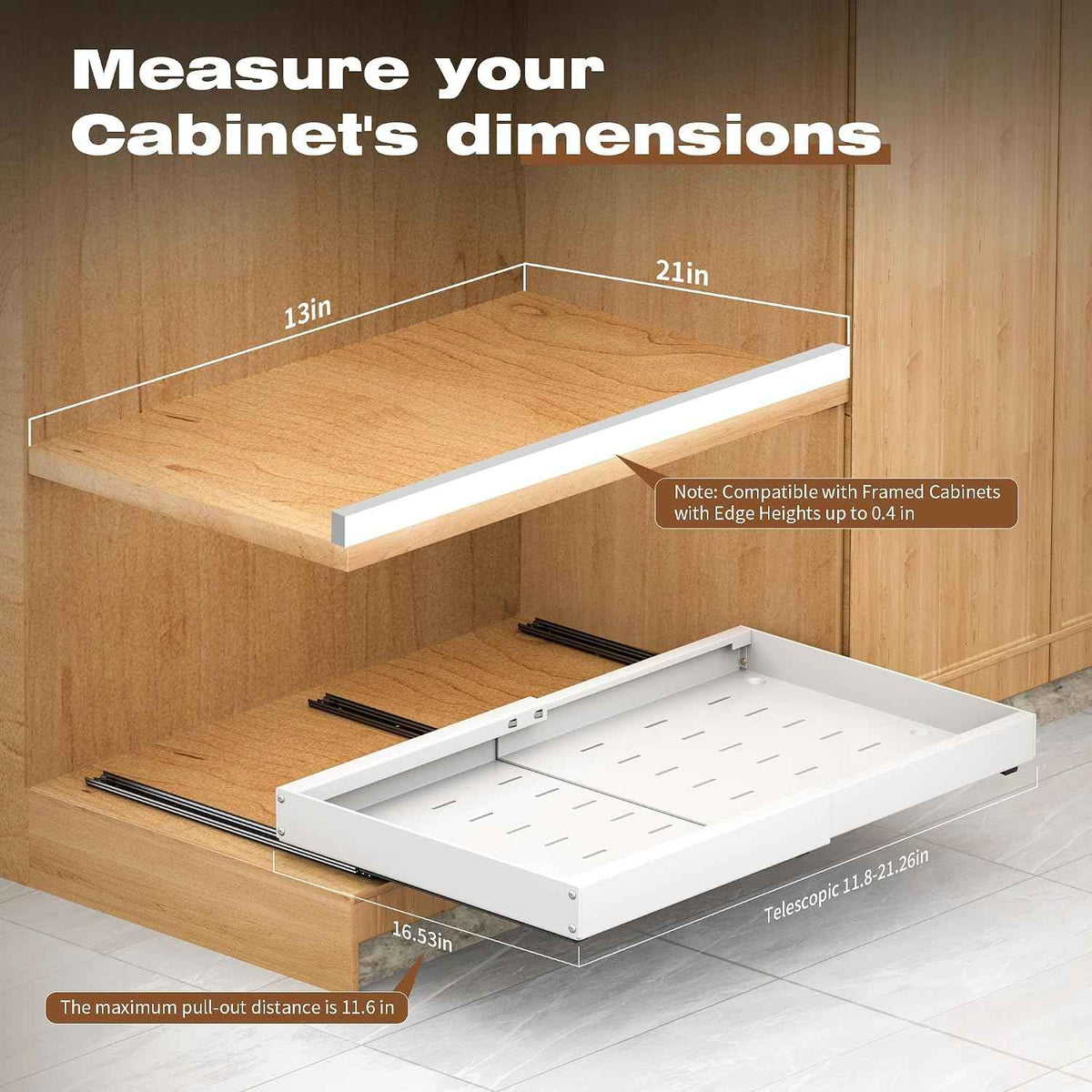 4 Pack Pull Out Cabinet Organizer, 21" Deep