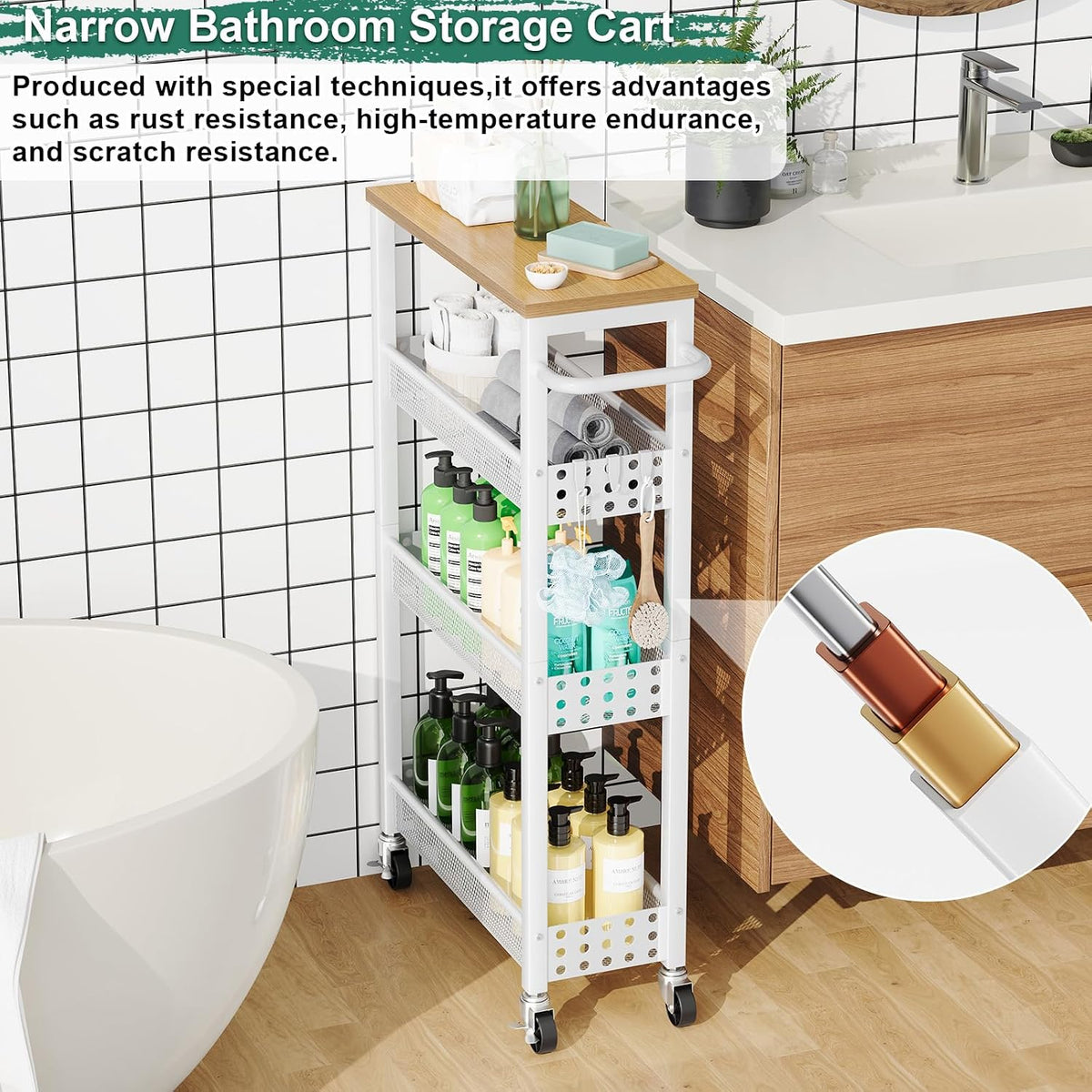 Utility Slim Rolling Cart with Table Top – Small Detergent Organizer Cabinet - Field & Nook