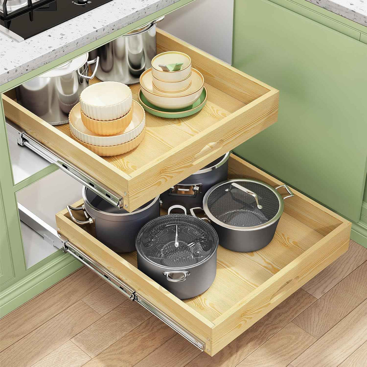 15"W x 21"D Wooden Pull Out Cabinet Organizer