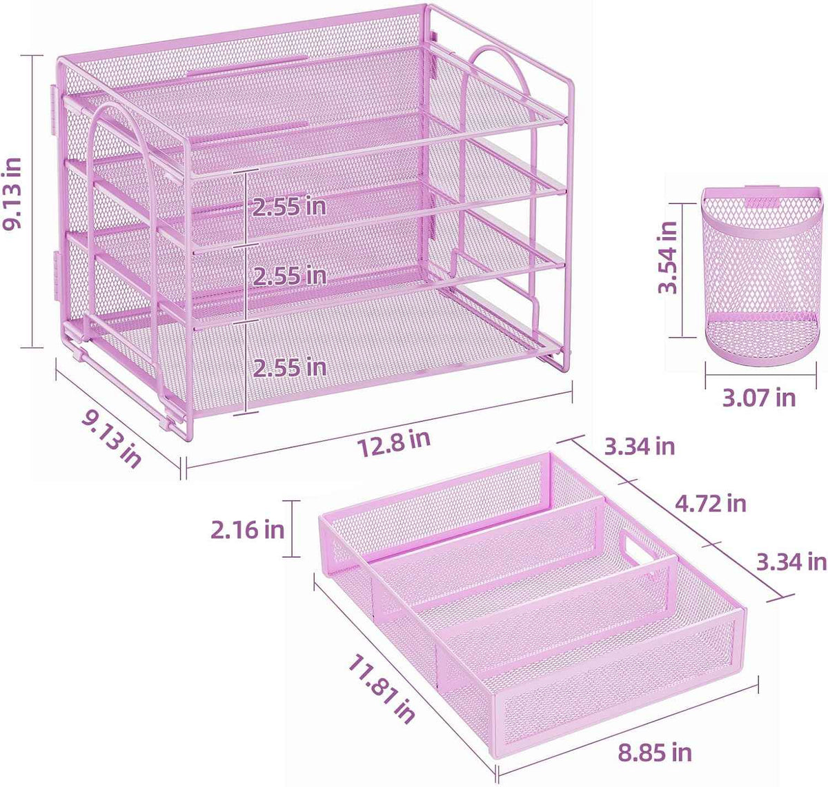 Marbrasse Desk Organizer, 4-Tier Paper File Letter Tray, Purple | Sturdy Paper Tray, File Holder, Built-in Drawer, 2 Pen Slots, fits Letters/Files, for School Home Office Supplies
